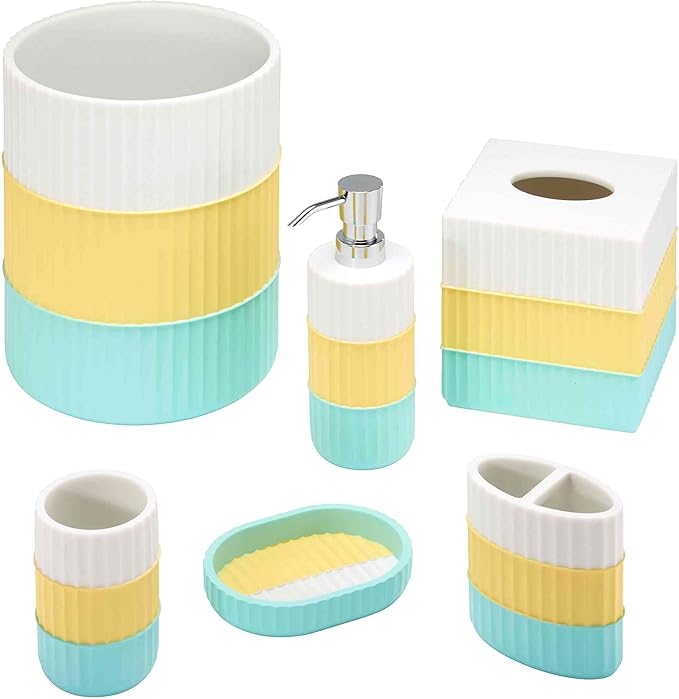 IZOD - Toothbrush Holder, Resin Countertop Bathroom Accessories, Dorm Room Essentials, Striped Bathroom Decor (Clubhouse Collection, Aqua)