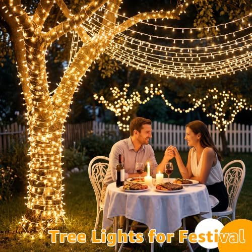 Guhope Christmas String Lights 1200LED 196FT, 8 Modes Dimmable Fairy Lights with Remote and Timer, Waterproof Warm Christmas Lights for Indoor Outdoor Bedroom Wedding Party Holiday Decor (Warm White)