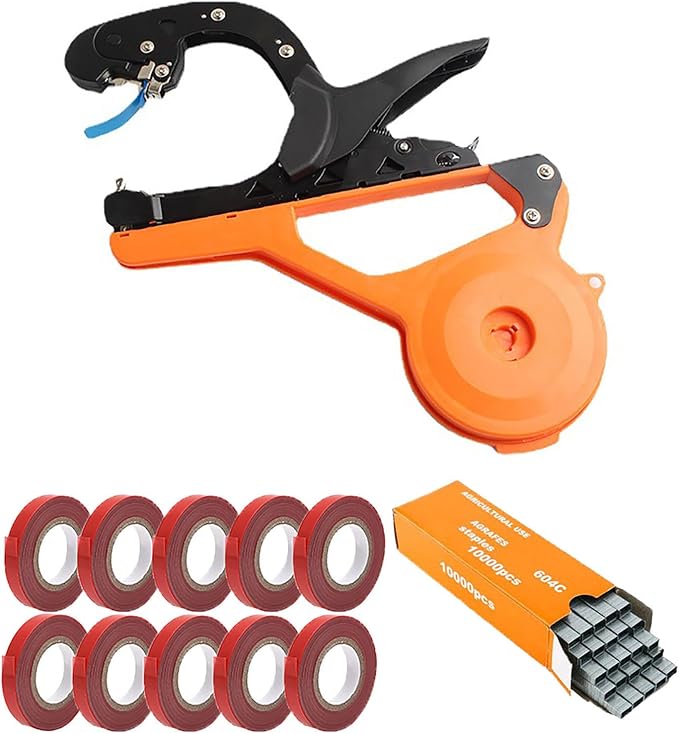 Plant Tying Machine Plant Tying Tool Garden Tape Gun Plant Tie Machine Tie Up Plant Tying Machine Plant Strapping Machine Garden Agricultural Tools for Grape Tomato Cucumber Vine, Orange