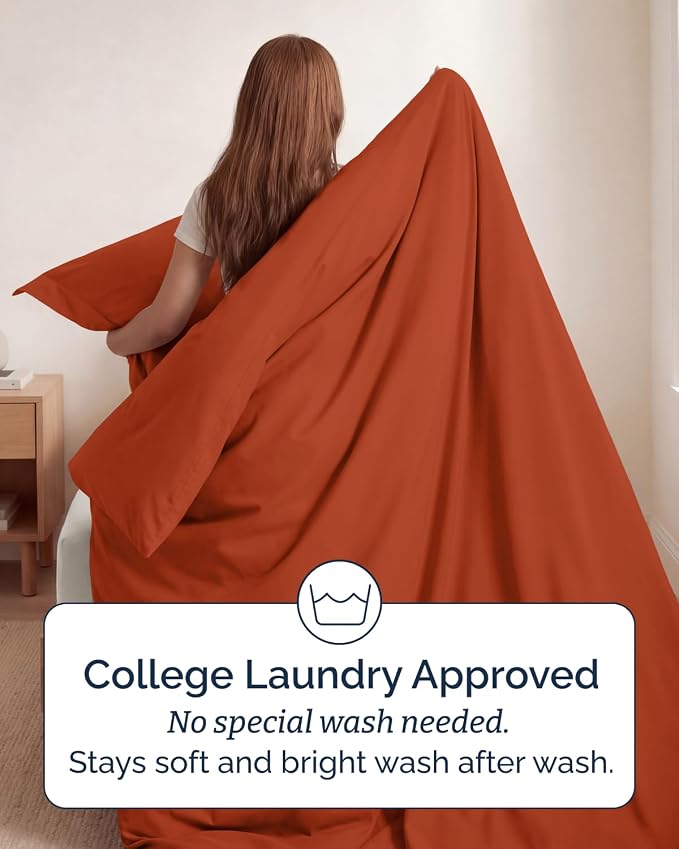 Duvet Cover Twin/Twin XL Size Set - Extra Soft Twin/Twin XL Duvet Cover 68" x 90" with 1 Pillow Sham for Women, Men, Kids & Teens - Comfy, Easy-Care & Fade Free w/ Zipper Closures & Ties (Terracotta)