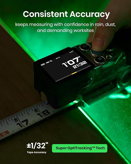 MiLESEEY XTAPE1 Digital Tape Measure with Laser, Unique Gifts for Men, 1/32" Accurate Auto Lock Tape Measuring Tool with Green Aligning Laser, Replaceable Tape Modular, P2P, Real-Time Data Sync