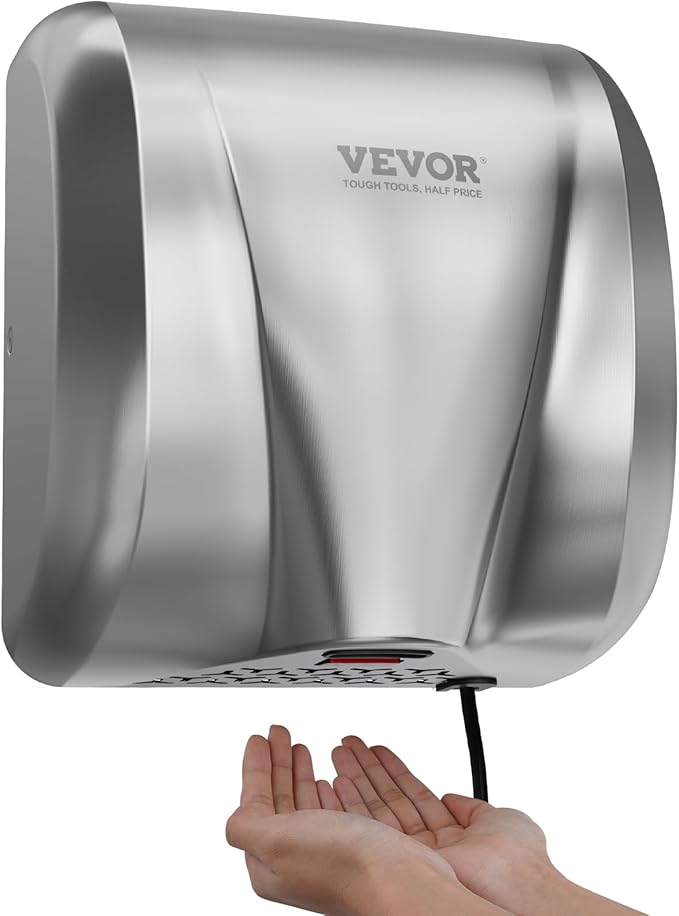 VEVOR Heavy Duty Commercial Hand Dryer, 1300W Automatic High Speed Stainless Steel Warm Wind Hand Blower, 120V Plug in/Hardwired Two Power Options, Compliant for Industry Business Restrooms