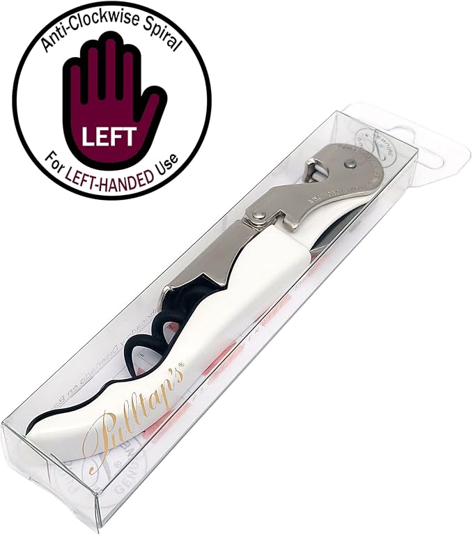 Pulltap's Genuine Classic 500 LEFT-HANDED Waiter's Corkscrew – Double-Hinged Wine Key with Hinged Foil Cutter – Patented Design – Made in Spain – White (Blanco)