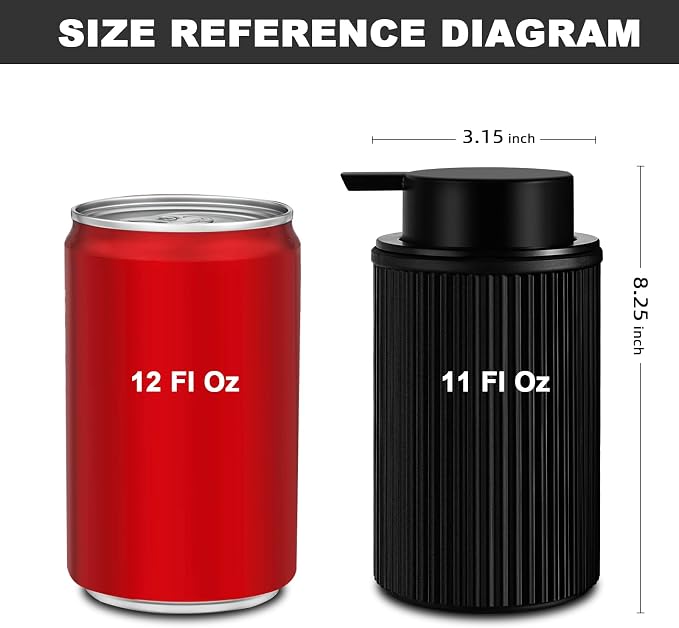 KASUNTING Matte Black Foaming Soap Dispenser, Ribbed Glass Foam Hand Soap Dispenser for Bathroom, 11 Fl Oz Refillable Foaming Bottle with Black Pump, Modern Dish Soap Foam Dispenser