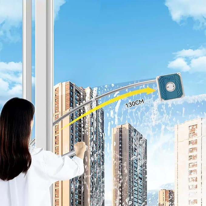 High Rise Window Cleaning Tool for Safely and Easily Cleaning Exterior Glass on Apartments and Tall Buildings,Double Sided OutsideWindow Cleaner Tool with 51''
