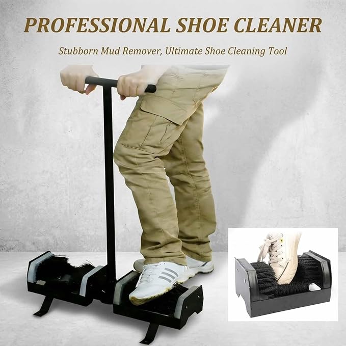 Boots Mud Cleaner Tool, Golf Shoe Cleaning Brush Stand with Handle, Heavy-Duty Bristles, Effective Mud Remover, Metal Frame, Nylon Brush, for Course & Home Use