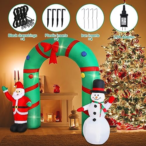 10ft Christmas Inflatable Outdoor Decoration Inflatable Yard Decoration Inflatable Santa Claus and Snowman Arch Decoration Built-in LED Lights for Christmas Holiday Party, Garden Decoration