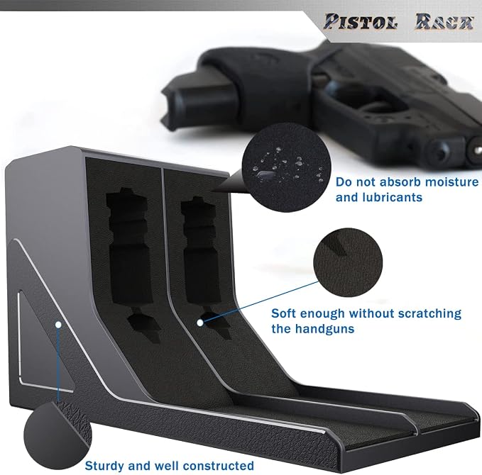 Pistol Rack Universal Protective Handgun Storage,Handgun Rack for Gun Safe Gun Cabinet Storage, Gun Magazine Holder, 1 Gun Holder 3 Mag Slots Fit Most Pistols