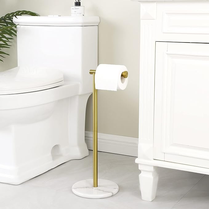 KES Gold Toilet Paper Holder Stand Tissue Roll Holder with Modern Marble Base, SUS304 Stainless Steel Brushed Gold Finish BPH284S1-BZ