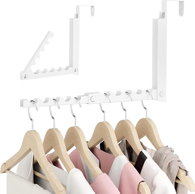 BAKON Over The Door Hanger Folding Clothes Drying Rack, Dorm Room Essentials for Guys Girls, Space Saving Over Door Hooks for Hanging Clothes Coat Towel Robe, College Dorm Essentialsls - 1 Pack