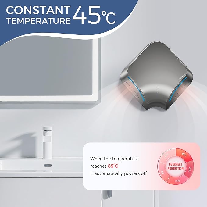 Dual-Sided Commercial Hand Dryer with HEPA Filter, 1100W High-Speed Electric Air Dryer for Bathroom, Smart Sensor Activation, Low Noise Anti-Theft Design for Public Restrooms, 110V Plug in Version