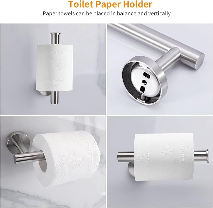 Cilee 10 Piece Brushed Nickel Bathroom Accessories Set, 16 inch Brushed Nickel Bathroon Hardware Set Towel Bar Ring Toilet Paper Holder Robe Towel Hook SUS304 Stainless Steel