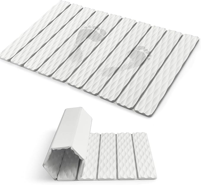 Foldable Stone Bath Mat, Quick-Dry Diatomaceous Earth Stone Drying Mat for Bathroom, Shower Mat Outside Shower, Easy to Store, Easy to Clean