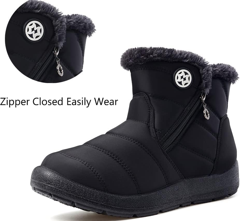 Eagsouni Snow Boots for Women Winter Waterproof Warm Zip Ankle Boots