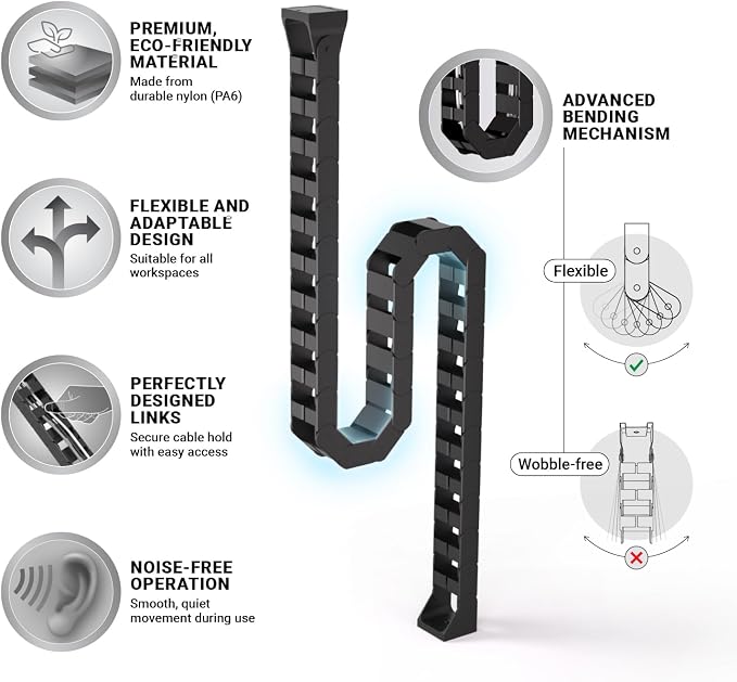 Ultimate Setup Under Desk Cable Management Vertebrae - Perfect for Sit Stand Desk - Wire Management - Adjustable Length - Flexible Cable Spine - Black, 133 cm