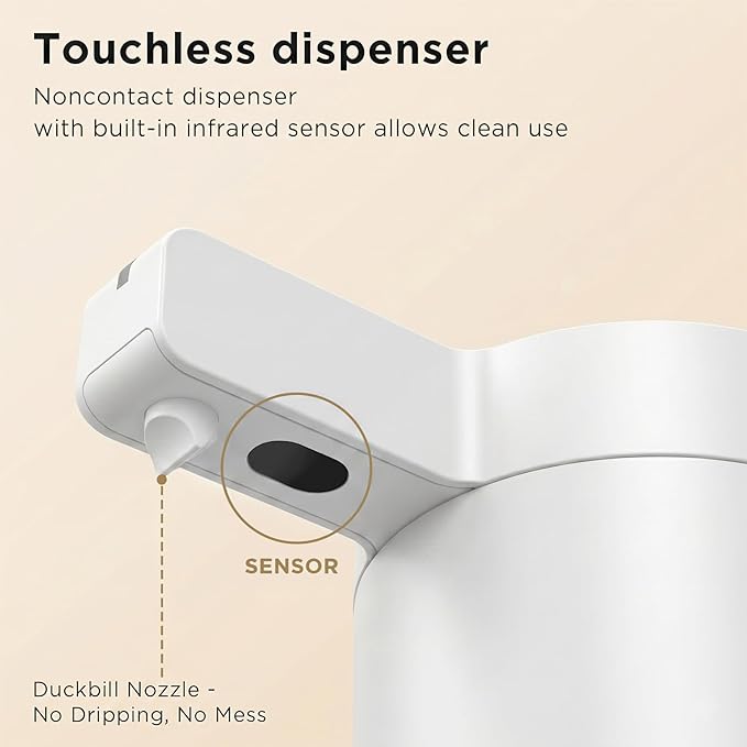 Touchless Automatic Soap Dispenser – 3 Adjustable Dispensing Modes, Fast Sensor, USB Rechargeable Soap Dispenser for Kitchen & Bathroom, Stainless Steel, White