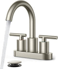 FORIOUS Brushed Nickel Bathroom Faucet 2 Hole, 4 Inch Centerset Bathroom Sink Faucet Brushed Nickel with Pop-up Dain, 24" CUPC Hoses, 360° Swivel Gooseneck for RV Basin