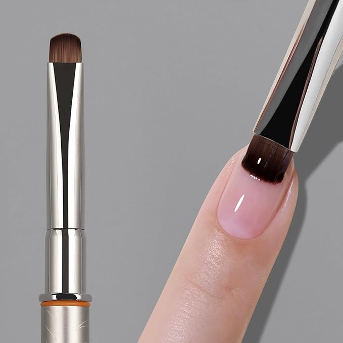 YOKEFELLOW EliteAlly Nail Art Brushes,2-in-1 French Tip Brush and Clean up Brush for Gel Nail Polish, Base Gel Short Round Brush Professional Nail Tool(EA01 ROUND-S)