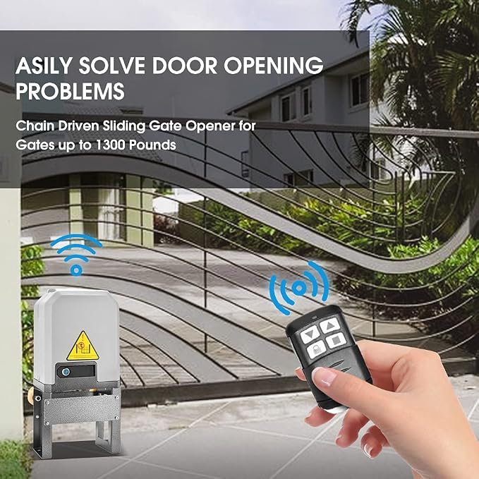 JIELI JY7 Automatic Sliding Gate Opener with 4 Remote Controls, Gate Operator Hardware Kit for Sliding Gate up to 1400 Pounds,Electric Rolling Driveway Slide Gate Motor