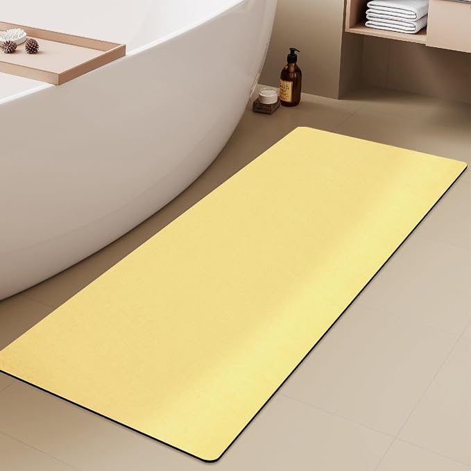 TYUU Bathroom Mat Quick Dry, Bathroom Rugs Non Slip Washable Thin Absorbent Bath Mat Fits Under Door Bathroom Floor Mat Perfect for Bath, Shower, or Sink 17"x59" Light Yellow