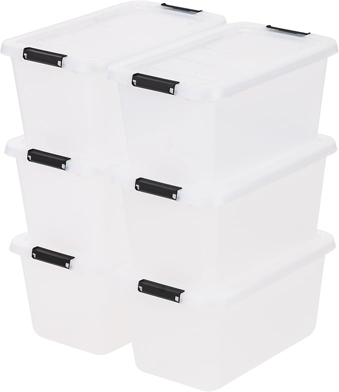 IRIS USA 6-Pack Clip Box with Latching Lids, 13 Quart Craft Storage Bins, Art & Writing Supply Containers for Home, Office & Classroom Organization