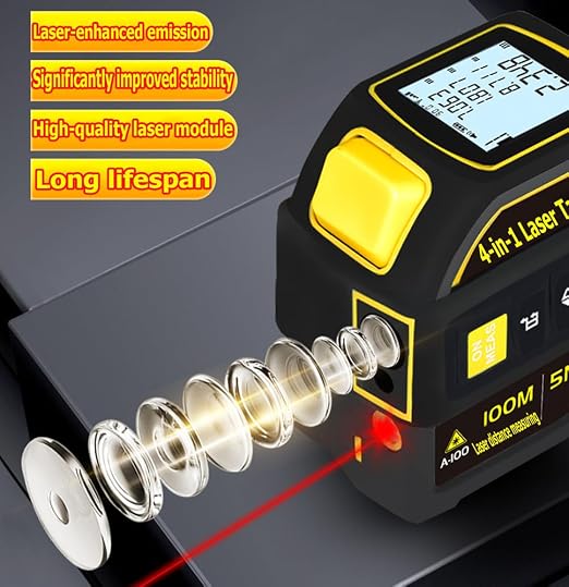 Tape Measure 4-in-1 Laser Digital Measuring Tape & 100m/328ft Laser Distance Meter & with 16ft/5m & Crosshair Markings & Dual-axis Electronic Level,Display On Backlit LCD Screen