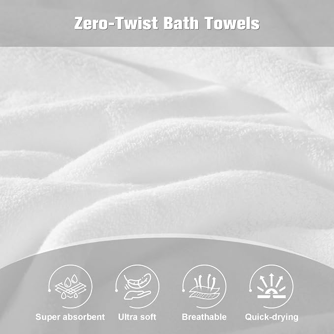 COZYART Luxury Bath Towels 2 PCS, White 100% Turkish Cotton 650 GSM | OEKO-Tex 100 Certified Zero Twist Ring Spun, Soft Absorbent Quick Dry, Plush Fluffy, Breathable Hotel Quality for Daily Use