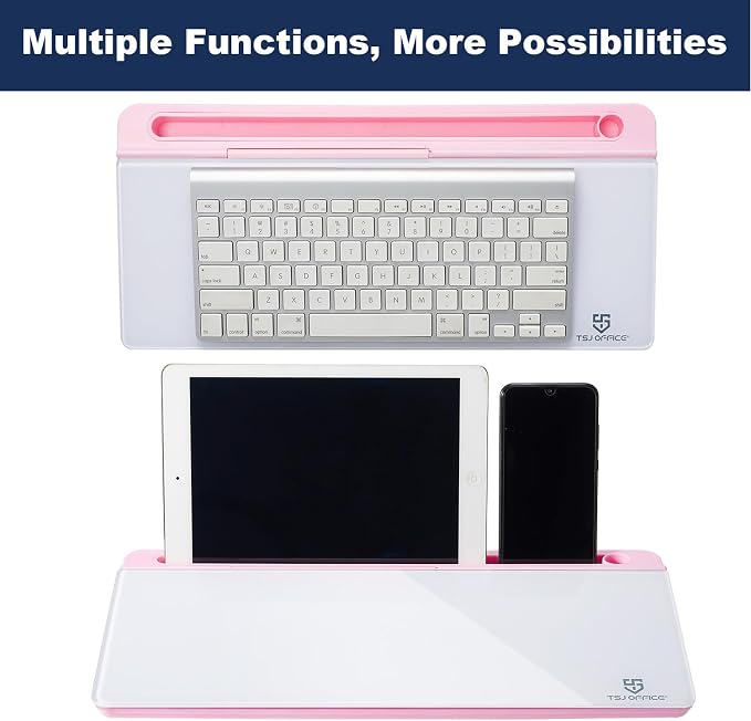 TSJ OFFICE Desktop Whiteboard Dry-Erase-Board - Computer Keyboard Stand White Board Surface Pad with Drawer, Desk Organizers with Accessories for Office, Home, School Supplies - Pink