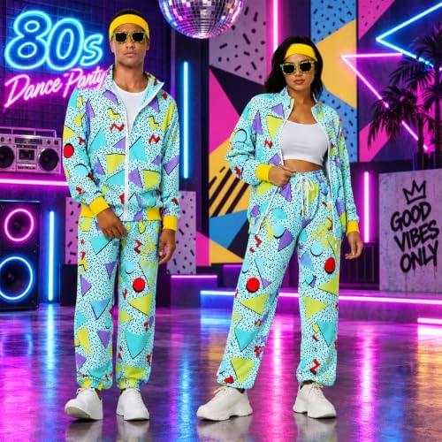 Men's 80s Outfit, Neon Retro Tracksuit for Halloween Party Costume