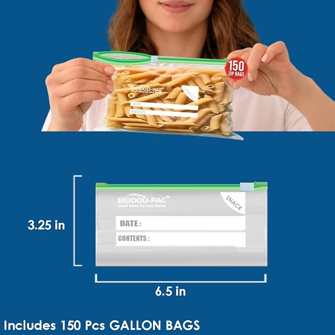BEIDOU-PAC Combo Slider Storage Bags, 350 Count Resealable Variety Pack with Organizer, Reclosable Clear Plastic Snack, Sandwich, Quart,Gallon Size Bags (Variety Pack)