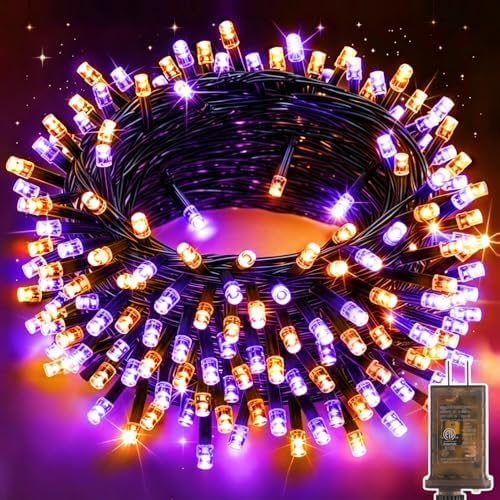 KNONEW Purple Orange Halloween Lights Decorations 60FT 180 LED String Light