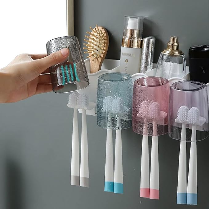 Toothbrush Rack Wall Mount Toothbrush Holder for Shaver Holder Storage Rack Bathroom Accessory Rack with Toothpaste Squeezer Kit Bathroom Toothbrush Holder