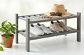 2-Tier Acacia Wood Stackable Shoe Rack - Brush Grey