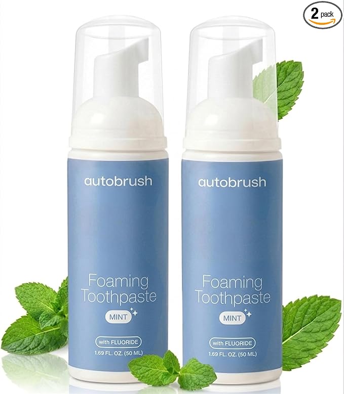 Autobrush Fluoride Foaming Toothpaste for Adults, Mint Flavor, Whitening & Deep Cleaning, Travel Friendly, Anti-Cavity (Pack of 2)