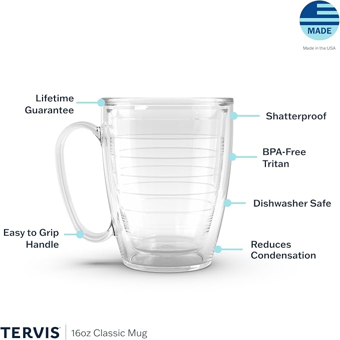 Tervis Clear & Colorful Tabletop Made in USA Double Walled Insulated Tumbler Travel Cup Keeps Drinks Cold & Hot, 16oz Mug, Elderberry Wild | Made in USA, Double-wall Insulated, Coffee & Matcha Stays Hot, Shatterproof, BPA-Free, Dishwasher Safe, Gifts u...