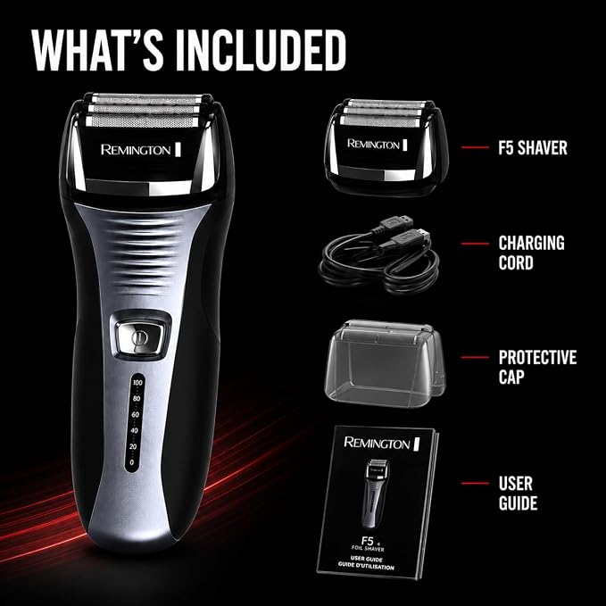 Remington F5 Power Series Foil Shaver, Electric Razor for Men, Cordless Rechargeable with Pop Up Trimmer, Pivot & FlexFoil Technology, Lightweight Handheld Design, Black