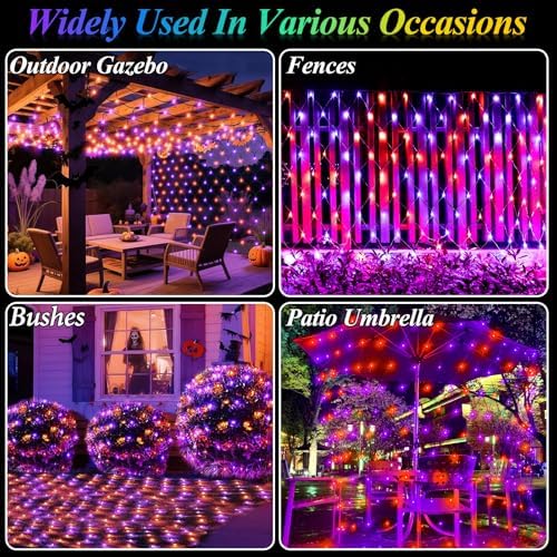 360LED Net Lights Halloween Decorations, 21ft x 5ft Purple Orange Mesh Lights with 8 Modes & Timer, Connectable Waterproof Twinkle String Light for Bushes Tree Garden Lawn Holiday Outdoor Party