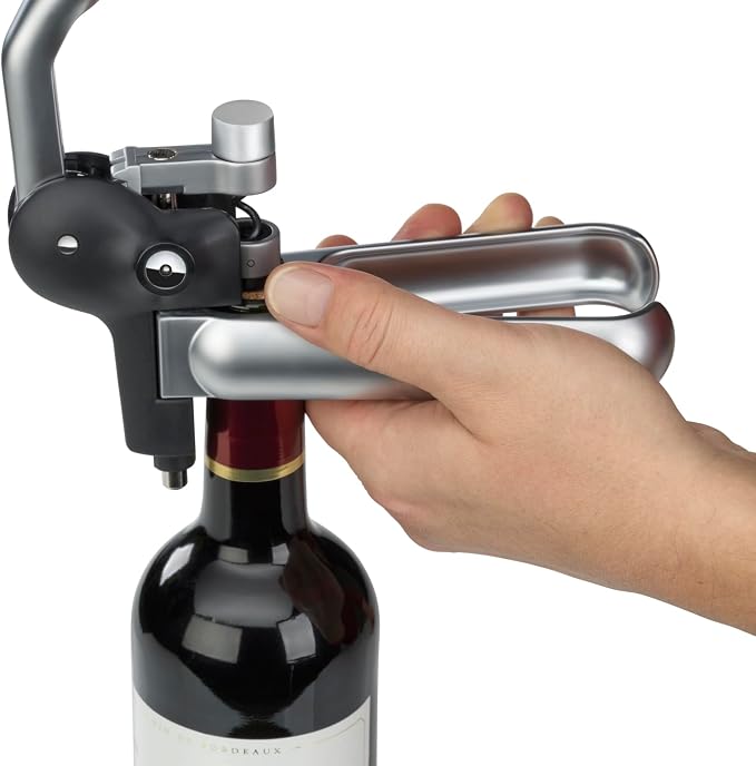 WMF Baric Lever Corkscrew Wine Opener, 19 x 11 x 15 cm, Die-cast Metal and Beech Wood, Effortless Operation, Wine Bottle Opener