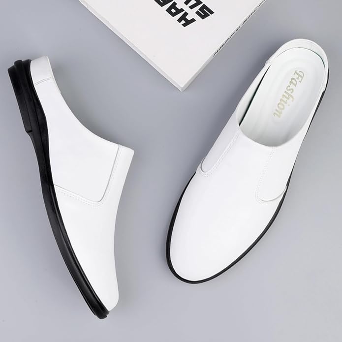 Men'S Leather Slippers Without Heel Straps Soft And Breathable Comfortable Hand-Sewn Casual Round-Toe Shoes Anti-Slip Sole Suitable For Daily Use Outdoor Activities Home Use Shopping