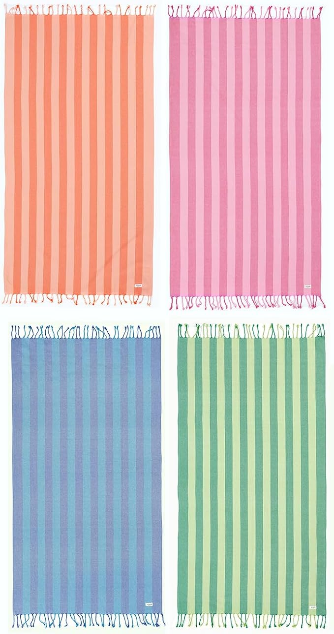 LANE LINEN Beach Towels 4 Pack, Oversized, 39"x71", Quick Dry - Color Rush | Classic Cabana Stripe - Machine Washable, Tumble Dry Low - Fast-Drying Travel Companion - Reinforced Hems, No Fraying