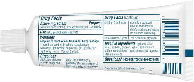 Tom's of Maine Travel Size Anticavity Fresh Mint Toothpaste, 3 oz. 6-Pack (Packaging May Vary)