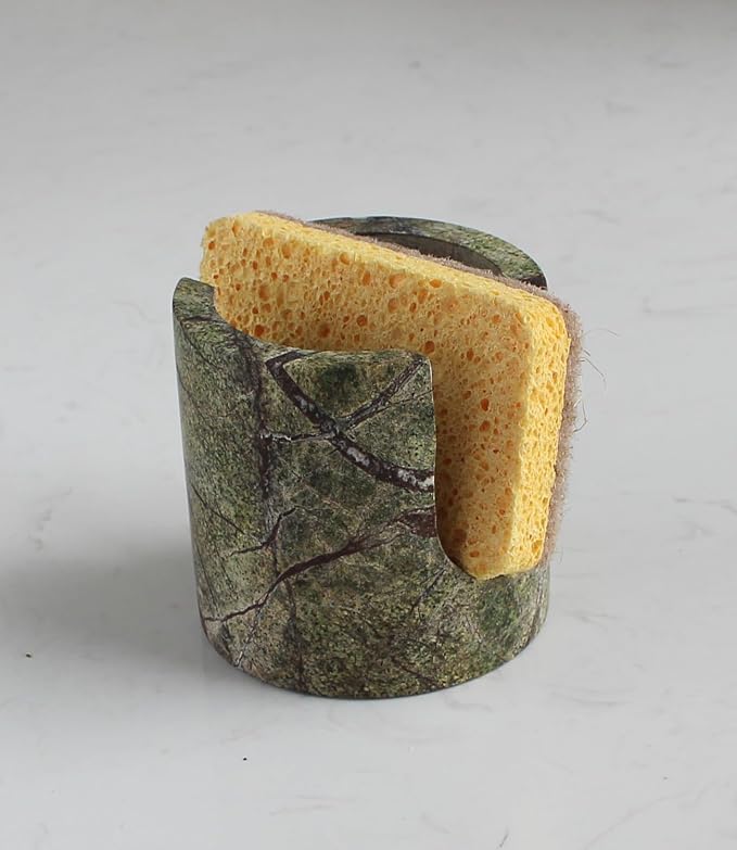 Nawgnail Natural Marble Travertine Sponge Holder for Kitchen Counter, Drying Rack, Sponge Caddy for Sink Organizer - Green Rainforest Marble