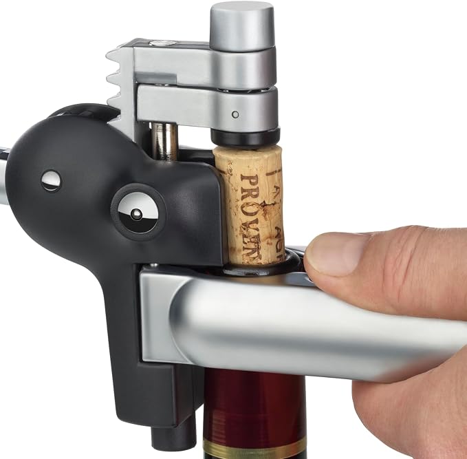 WMF Baric Lever Corkscrew Wine Opener, 19 x 11 x 15 cm, Die-cast Metal and Beech Wood, Effortless Operation, Wine Bottle Opener