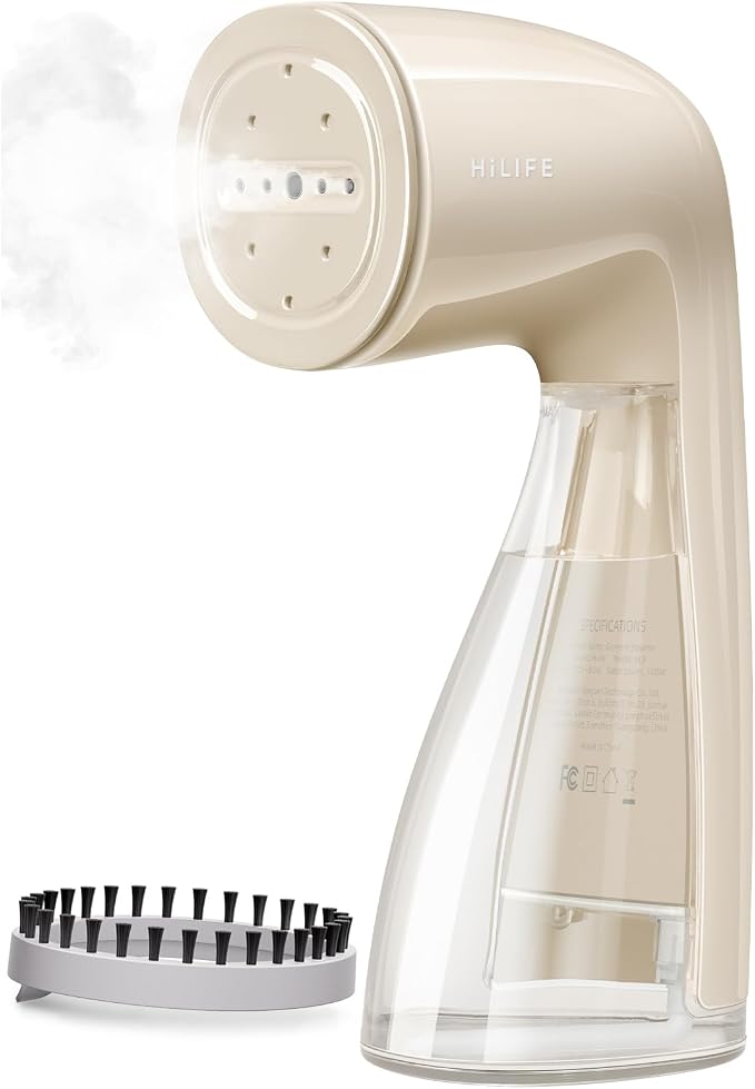 HiLIFE Steamer for Clothes, Portable Handheld Design, 240ml Big Capacity, 700W, Strong Penetrating Steam, Removes Wrinkle, for Home, Office and Travel(ONLY FOR 120V) (Nude)