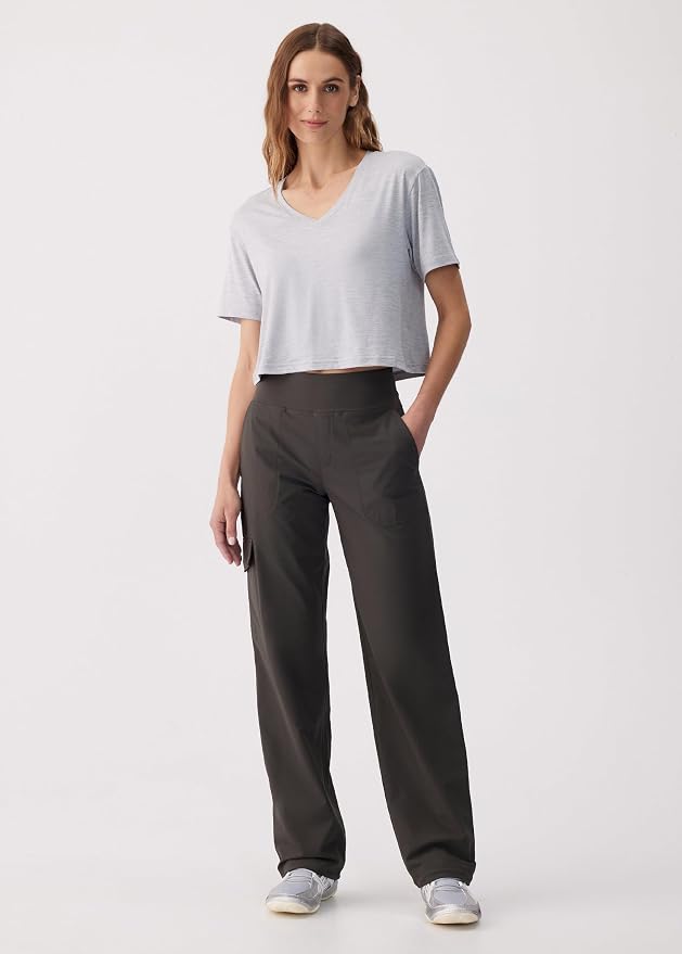 LOLË Momentum Women's Wide Leg Tech Trousers, Cargo Pocket | Brushed nylon stretch, cinch-or-flow openings, knit waistband, hidden phone stash, water-repellent, UPF50+ protection