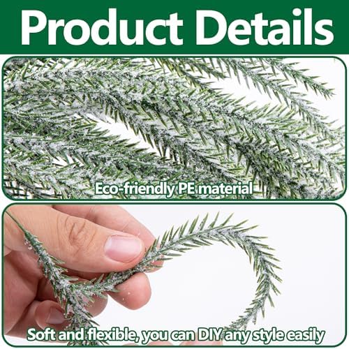 60 Pcs Christmas Snow Norfolk Pine Branches Red Berry Stems Faux Xmas Sprig