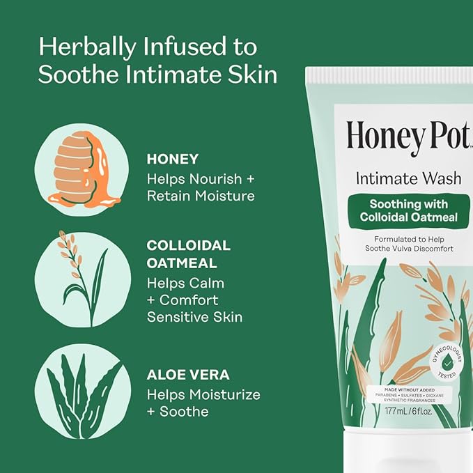 The Honey Pot Company - Anti-Itch Soothing Colloidal Oatmeal Wash - Plant Derived Feminine Care - Ultra Mild Solution to Relieve Itching and Discomfort - 6 fl. oz.