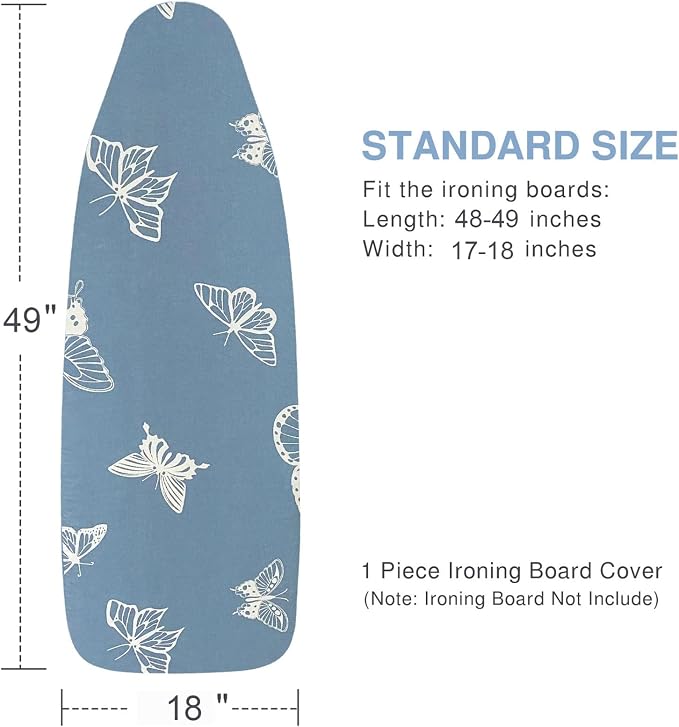 VividPaw Ironing Board Cover and Pad 18x49, Extra Wide, Thick Padding, Elastic Edge, Silicone Coated, Resist Scorching, Heavy Duty Iron Board Covers (Butterfly, 18" x 49")
