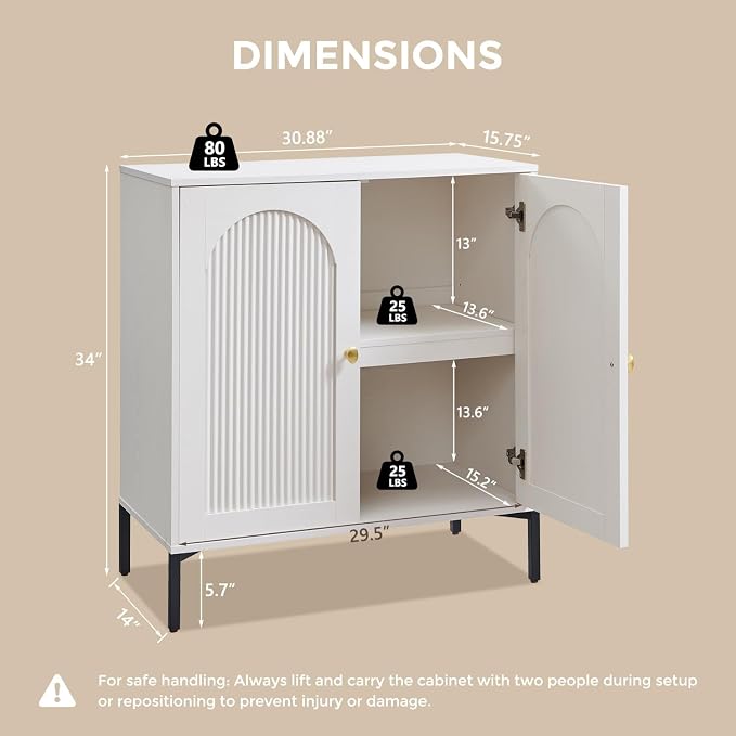 IFGET 92.63" W Modern Arched Sideboard Buffet Cabinet with Storage, White | Fluted Arch Sideboard Cabinet w/Adjustable Shelves, Wooden Modular Kitchen Cabinet for Dining& Living Room, Entryway