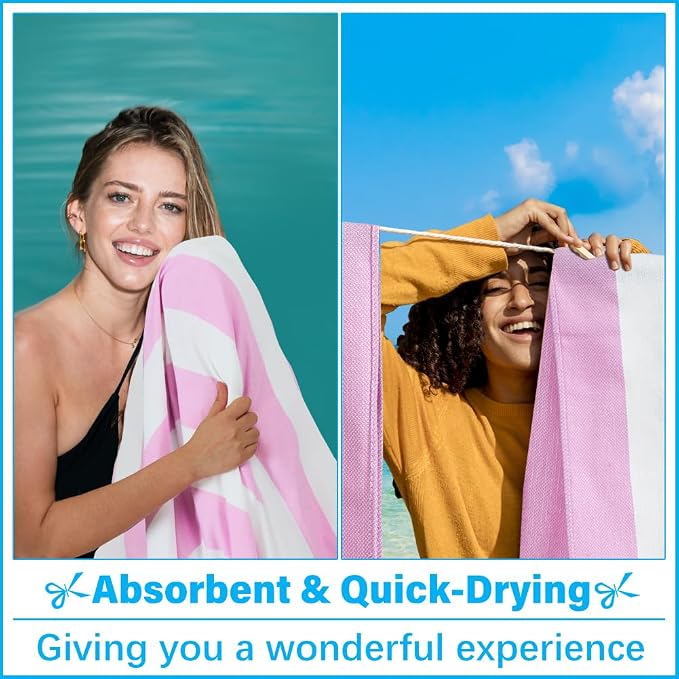 Vikumond Turkish Beach Towel Blanket Oversized 88x82 Inch Quick Dry Pink | Lightweight Compact Portable Sand Free Absorbent Boho Woven Throw for Pool Swimming Picnic Camping Cruise Outdoor Essentials